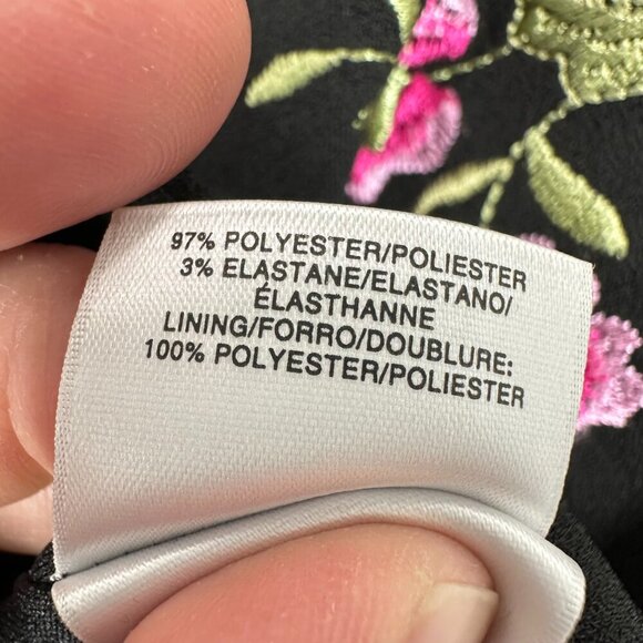 Jones Studio Size 16 Black Boatneck Dress Pink Embroidered Floral Scalloped Hem - Picture 3 of 11